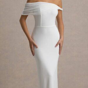 Club L - Alonza White Twisted Bardot Maxi Dress